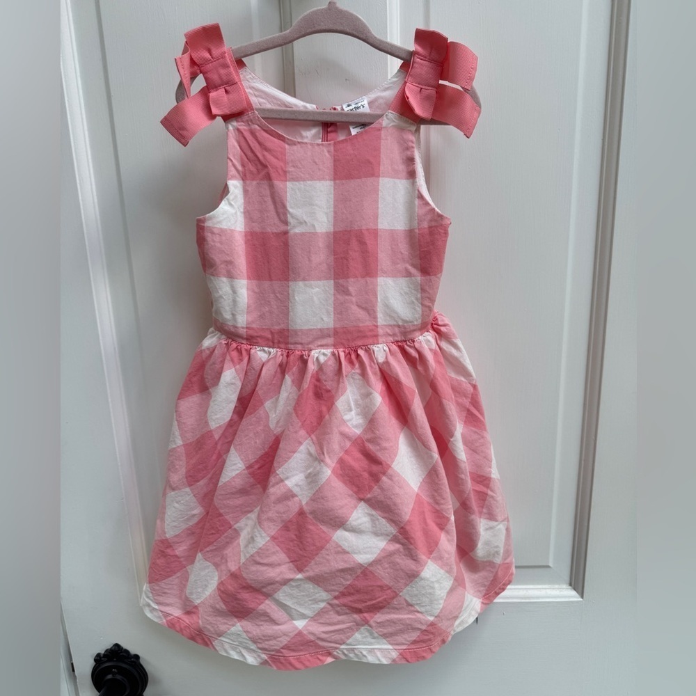 Carter's 4T Girls Pink and White Checkered Picnic Sleeveless Sundress Dress Bows